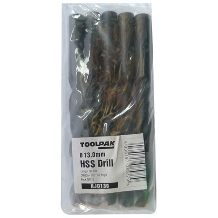 Jobber HSS Drill 13.0mm Roll Forged Toolpak Pack of 5 